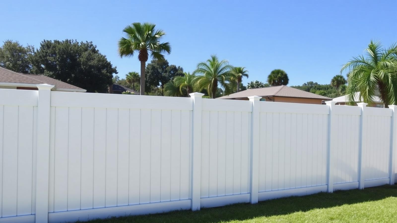 White vinyl privacy fence around a Florida backyard, an example of other structures coverage on a homeowners policy
