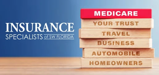 Insurance Specialists of SW Florida now offering Medicare guidance in Bonita Springs and Naples - wooden blocks reading Medicare, Your Trust, Travel, Business, Automobile, Homeowners