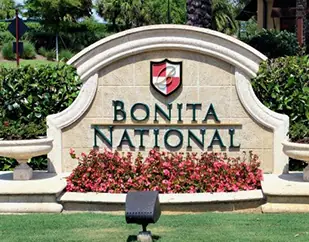 Bonita National Golf & Country Club entrance sign in Bonita Springs Florida - home insurance coverage by Insurance Specialists