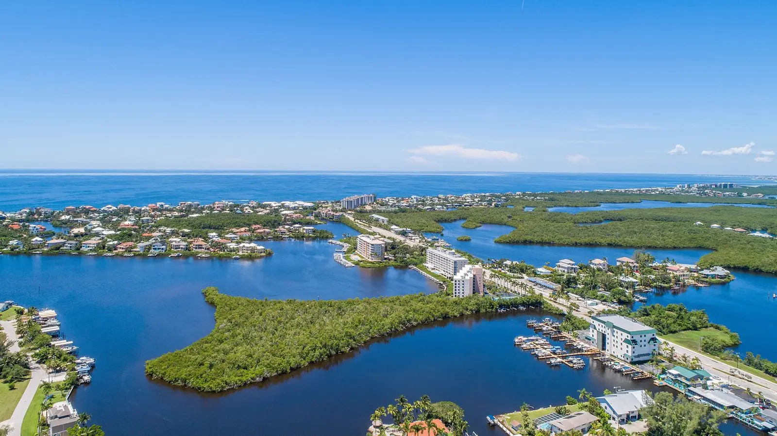 Aerial view of the bay and Gulf in Southwest Florida