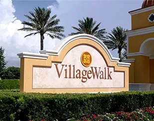 Village Walk community entrance sign in Bonita Springs Florida - home insurance coverage by Insurance Specialists